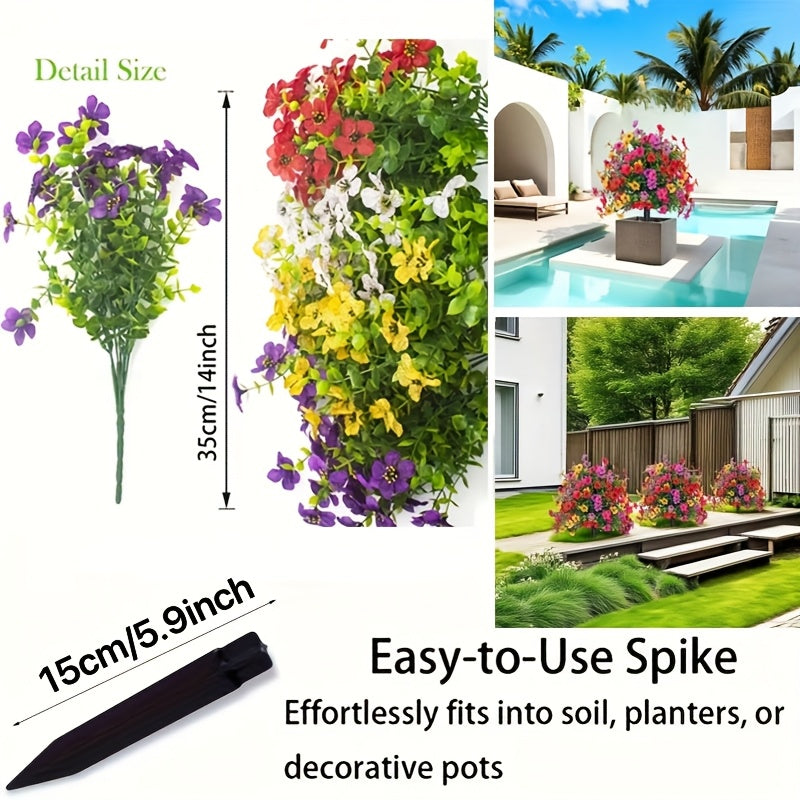 Tres conjuntos de árboles de imitación vibrantes para exteriores, con pernos para decoración de hogar, jardín e interiores, arreglos artificiales de violetas de larga duración, plantas de imitación decorativas adecuadas para terrazas, porches y patios.