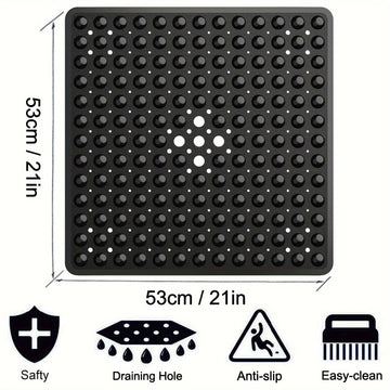 Alfombrilla cuadrada antideslizante, con agujeros centrales grandes, que ralentiza el flujo del agua, fácil de limpiar, 53X53 pulgadas