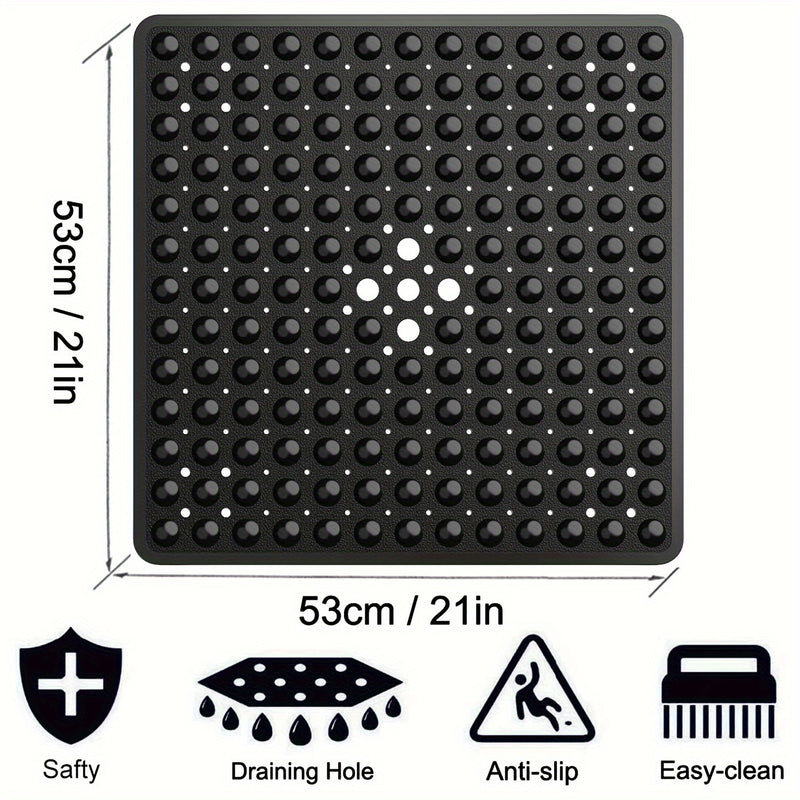Alfombrilla cuadrada antideslizante, con agujeros centrales grandes, que ralentiza el flujo del agua, fácil de limpiar, 53X53 pulgadas