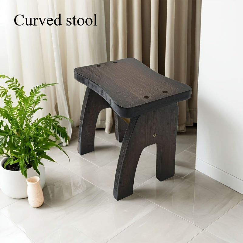 Taburete Bohemio Compacto de Bambú - Diseño Sin Brazos para Sala de Estar y Entrada, Perfecto para Cambiar Zapatos y Almacenamiento, Acabado en Madera Marrón Oscuro, Banco Minimalista de Pie con Bordes Redondeados, Asiento de Entrada | Taburete de Estilo