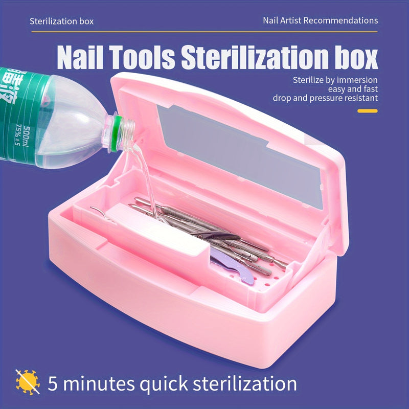 Caja desinfectante para herramientas de manicura rosa - Organizador con compartimentos para limpieza y almacenamiento, desinfección rápida en 5 minutos, ideal para salones de belleza, organizador para salón de uñas | Diseño compacto | Organizador eficien