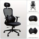 Butaca Ergonómica de Oficina con Soporte Lumbar Ajustable y Cojín de Espuma Viscoelástica - Mecanismo Giratorio 360°, Reposabrazos Ergonómicos, 5 Ruedas para Suelos Duros -