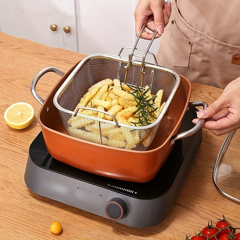 1pc Cesta de comida mini de acero inoxidable, accesorio multiusos para freidora portátil, para cocinar bocadillos, papas fritas, papas fritas con filtrado y drenaje