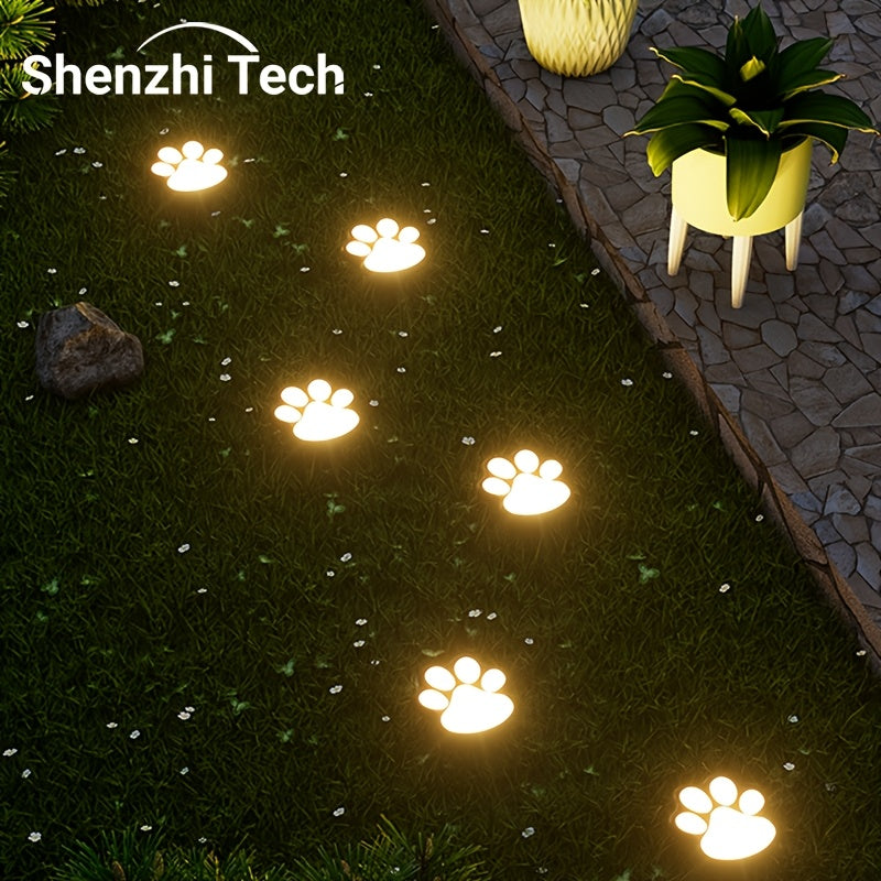 4 piezas de luces LED solares para patas de perro Shenzhi Tech – Iluminación decorativa para jardín, patio y césped con sensor inteligente, resistente al clima y fácil instalación, LEDs cálidos, diseño adorable de huella para amantes de mascotas, regalos