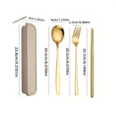Juego de Cubiertos Portátiles de Acero Inoxidable de 4 Piezas - Duraderos, Resistentes al Óxido, Tenedores, Cucharas y Palillos con Estuche de Viaje - Ideal para Cenas de Bistec, Reuniones al Aire Libre, Camping, Senderismo, Picnics y Uso Diario