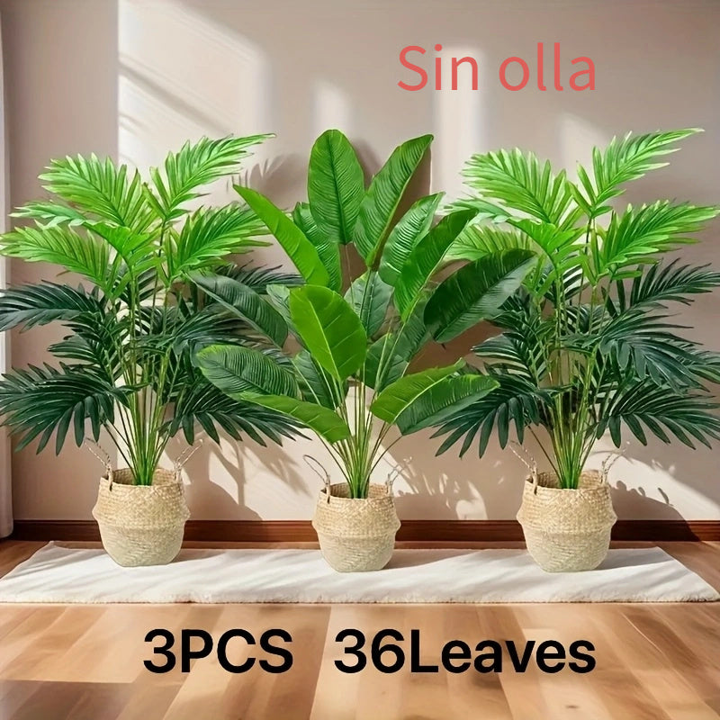 3 Árboles de Planta Simulados Verdes Combinables - Resistente a los Rayos UV, 36 Hojas por Juego para Decoración del Hogar y Oficina, Escenas de Compromiso y Boda, Sin Contenedor