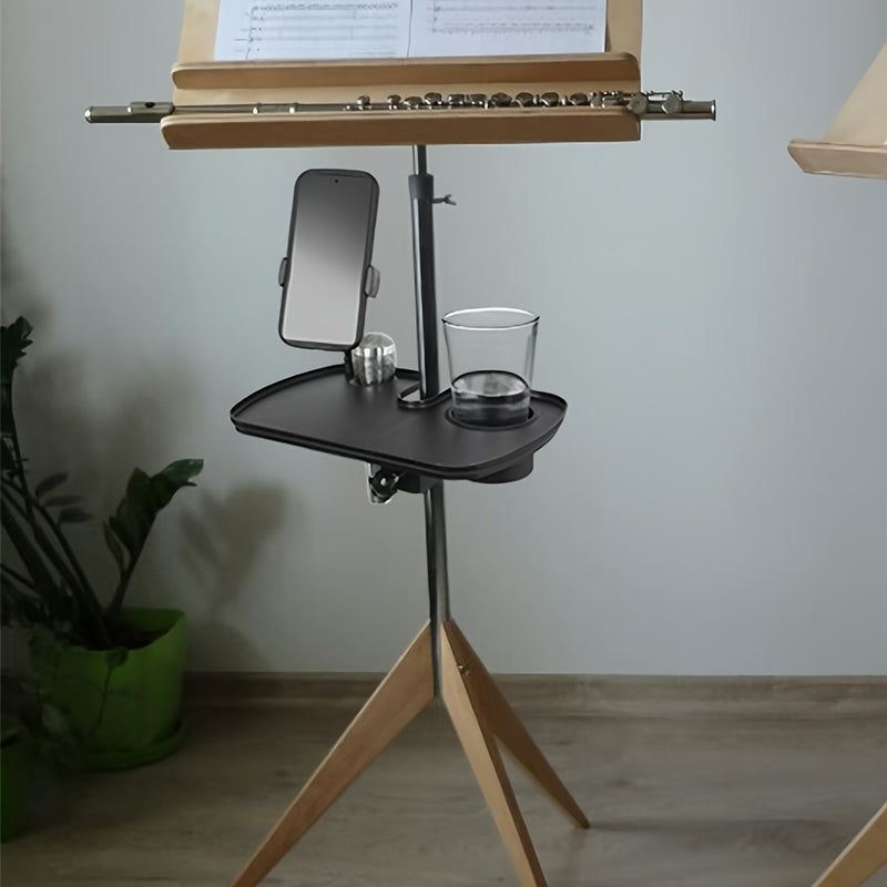Soporte de micrófono ajustable con bandeja y soporte para teléfono inteligente con abrazadera, material ABS, ajuste universal para escenario, transmisión en vivo y conciertos - Negro
