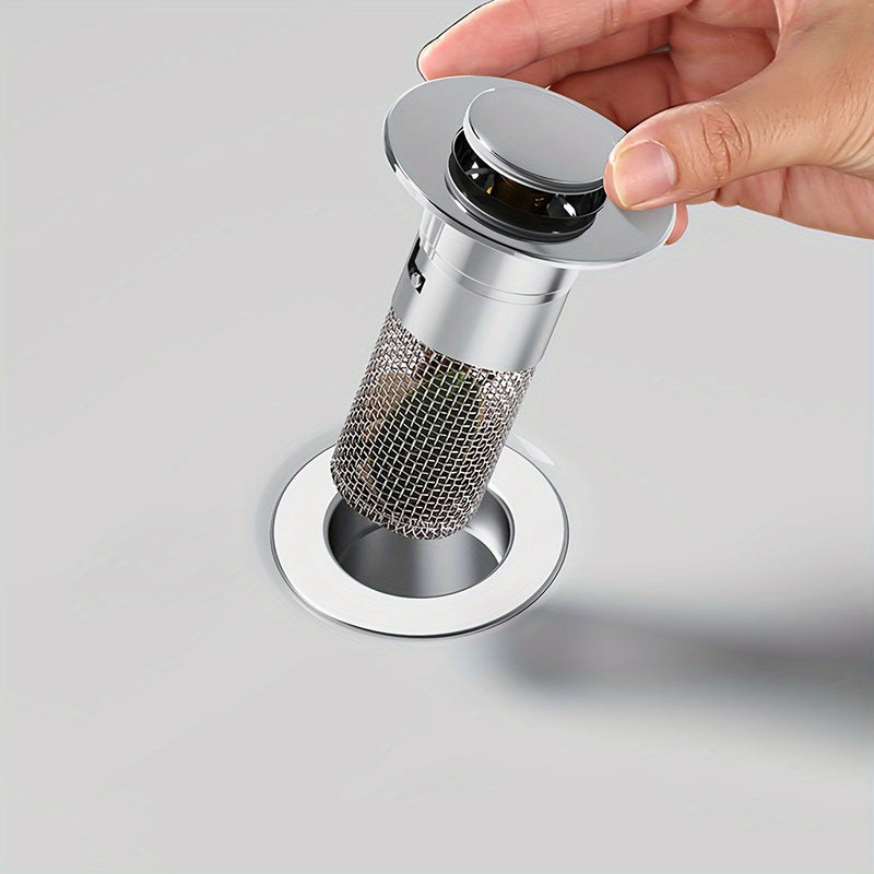 Tapón de drenaje para bañera, desagüe de piso con malla filtrante, fácil de instalar, color plateado