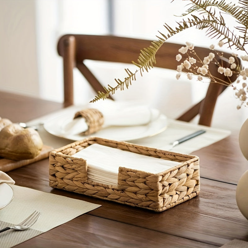 Cesta de Papel Toalla de Paja, Cesta de Papel Toalla de Paja Tejida con Hierba de Jacinto de Agua, Organizador de Servilletas para Mesa, decoración del hogar, accesorios de baño