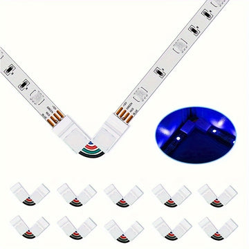 Conectores en L de Esquina Ajustables de 90 Grados de 4 Pines para Tiras de LED RGB 5050 de 10mm de Ancho Conexión sin Soldadura con Clip