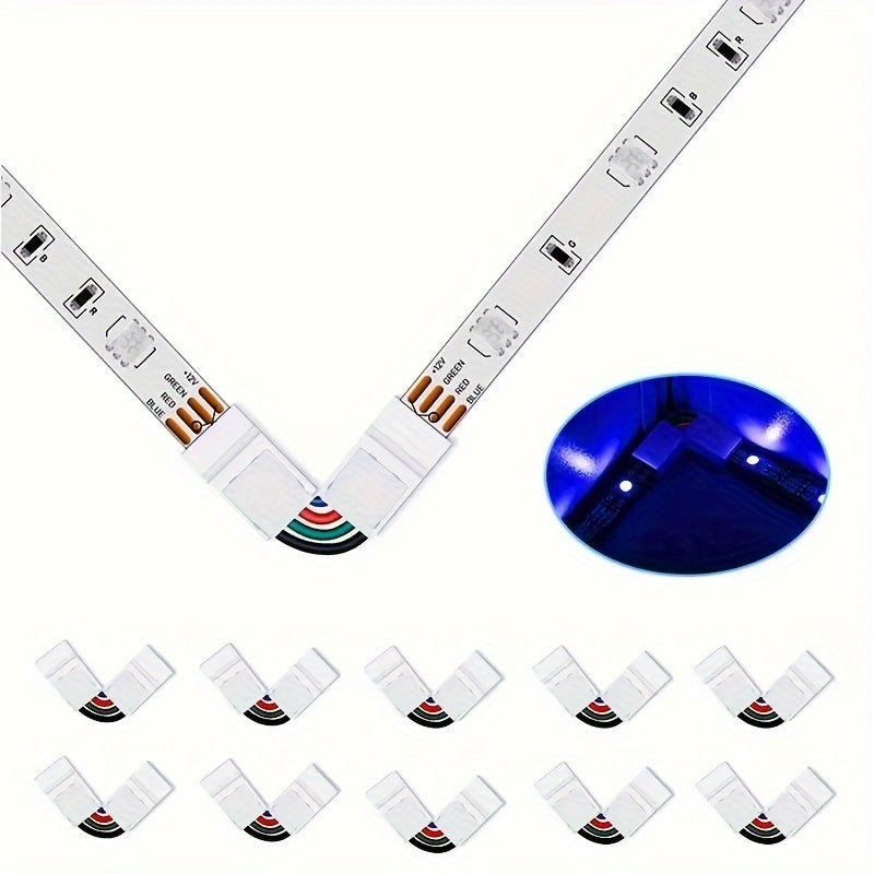 Conectores en L de Esquina Ajustables de 90 Grados de 4 Pines para Tiras de LED RGB 5050 de 10mm de Ancho Conexión sin Soldadura con Clip