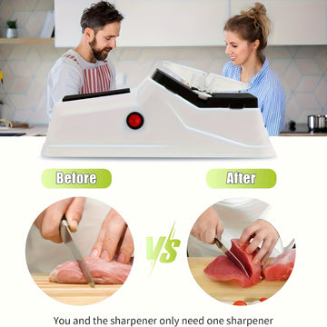 Afila Cuchillos Eléctrico Profesional USB de Doble Cara y Alta Velocidad para Cocina Doméstica con 6 Piedras Reemplazables y Cubierta Protectora, Adecuado para Varios Tipos de Cuchillos