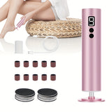 Lijadora y eliminador de pies eléctricos profesionales - 9 velocidades ajustables con pantalla digital, batería de litio recargable, diseño ergonómico para pies muertos beige, grietas de talones secos - Uso doméstico y profesional, eliminador de pies, he