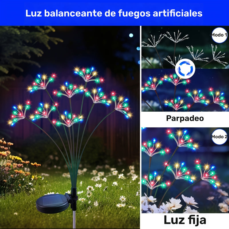 2 piezas de luces solares para jardín, regalos de decoración navideña al aire libre, 160 luces de fuegos artificiales de estrella LED, 2 modos de iluminación, luces solares para jardín impermeables para decoración de patio/camino/césped
