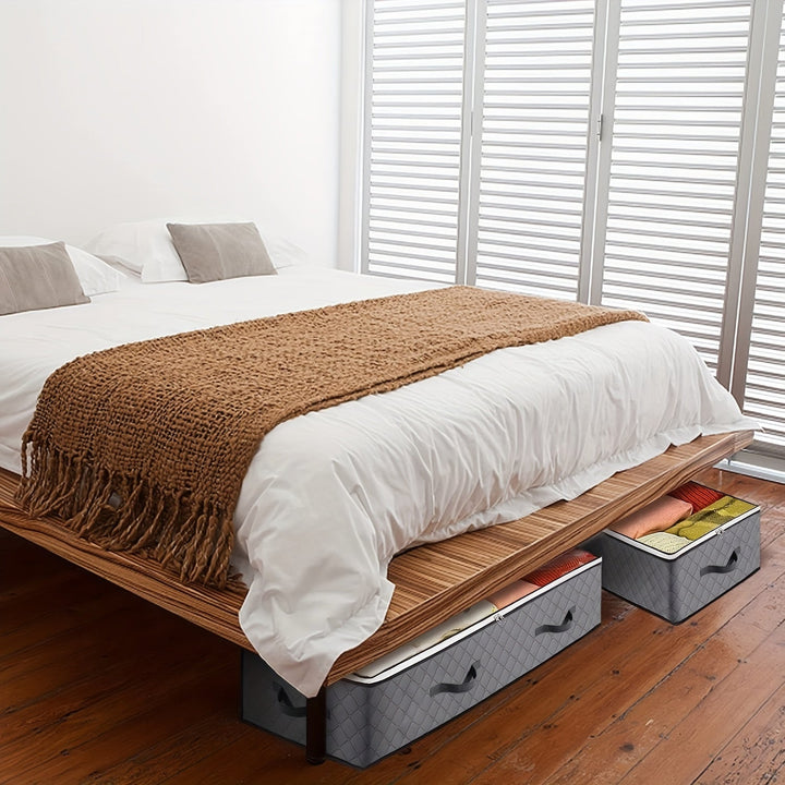 Contenedores de Almacenamiento Bajo Cama 90L, Organizadores de Juguetes y Bolsas para Papel de Regalo, Solución de Armario con Ventana Transparente y Asas Reforzadas para Mantas, Edredones, Ropa y Artículos de Cama, Almacenaje Sótano