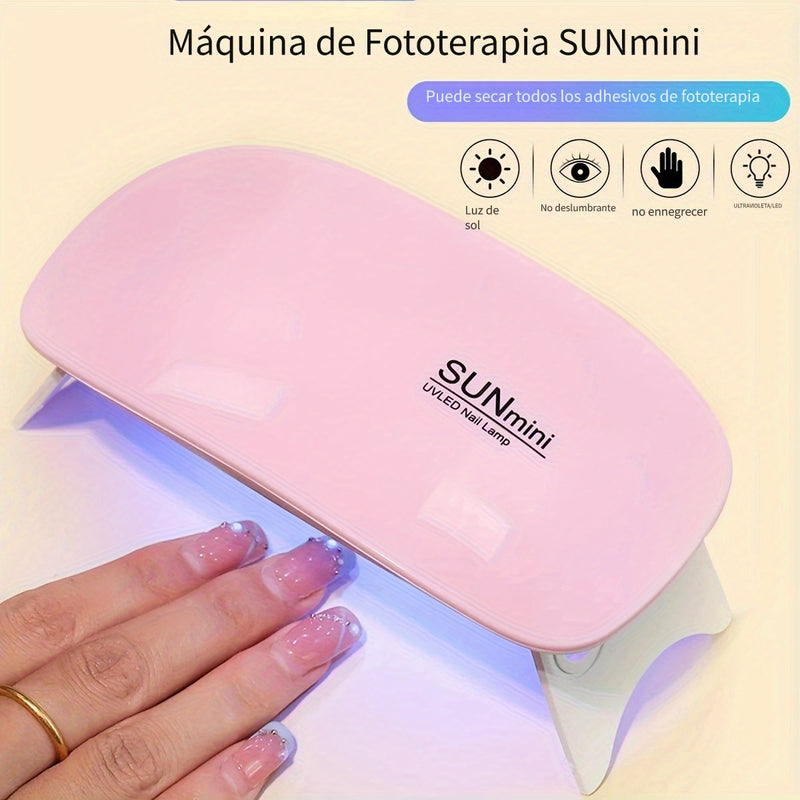 1pc Lámpara de Uñas LED Mini Ratón Rosa con 6 Luces / Secador Portátil para Gel, Cable Micro USB, Ideal para Uso en Casa