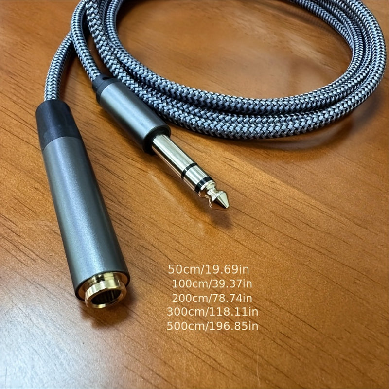 Cable de extensión para audífonos estéreo de 6.35 mm, conector macho a hembra de 1/4" dorado, diseño trenzado duradero, flexible y sin enredos, ideal para equipos de audio y guitarra