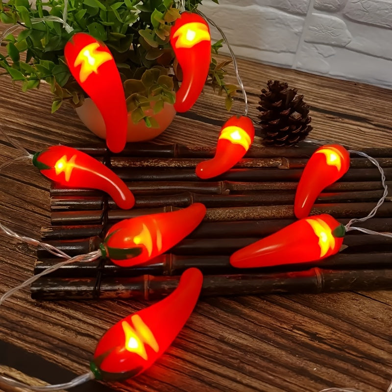 1 pieza de luces de cuerda de chile rojo, luces colgantes festivas LED de 59,06 pulgadas con 10 bombillas o 1118,11 pulgadas con 20 bombillas, luces de cuerda de forma vegetal adecuadas para cocina, mesa y sala de estar (baterías no incluidas)