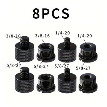Conjunto de 8 Adaptadores de Tornillo para Micrófono de Aleación de Aluminio - Hembra de 5/8" a Macho de 3/8", Hembra de 3/8" a Macho de 5/8", Hembra de 5/8" a Macho de 1/4", Hembra de 1/4" a Macho de 5/8" - Conectores Roscados Duraderos para la Montaje