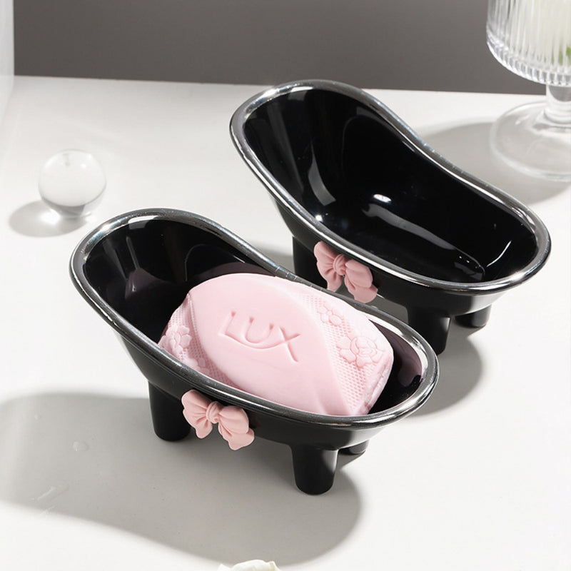 1pc Placa de Jabón con Lazo Lindo, Soporte de Jabón de Plástico con Forma de Bañera Creativa, Accesorio de Baño Rectangular para Jabón y Productos de Limpieza, Placa de Jabón