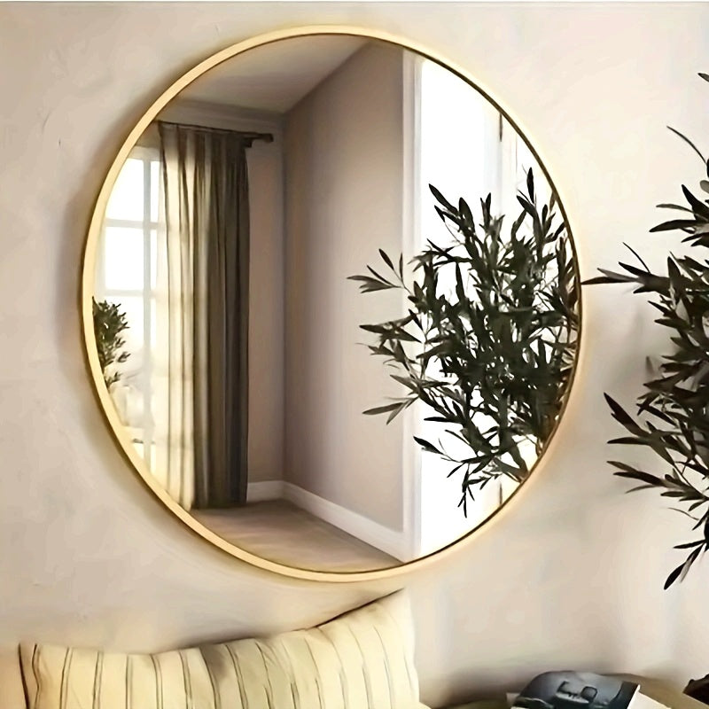 Espejo redondo de pared, 1 pieza, sin necesidad de energía, espejo de cristal para tocador de baño y dormitorio, decoración del hogar, accesorios de baño