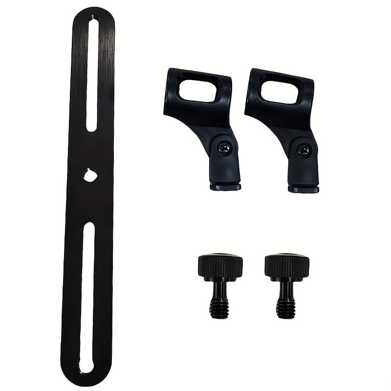 Barra de montaje de micrófono de 1 a 2 con clips de mic: Rosca ajustable de 3/8" para la mayoría de los soportes de micrófono y brazos de boom