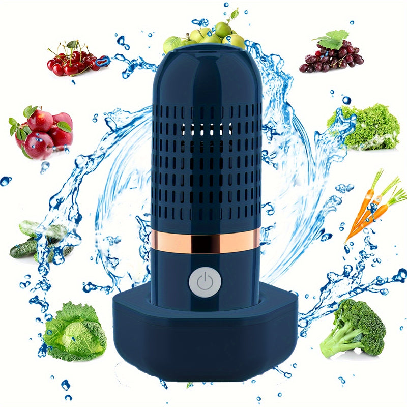 Máquina de Limpieza de Frutas y Verduras, Limpiador de Frutas y Verduras, Purificador de Alimentos Inalámbrico USB, Dispositivo Limpiador para Lavar Frutas, Verduras, Arroz, Carne y Vajilla (Azul)