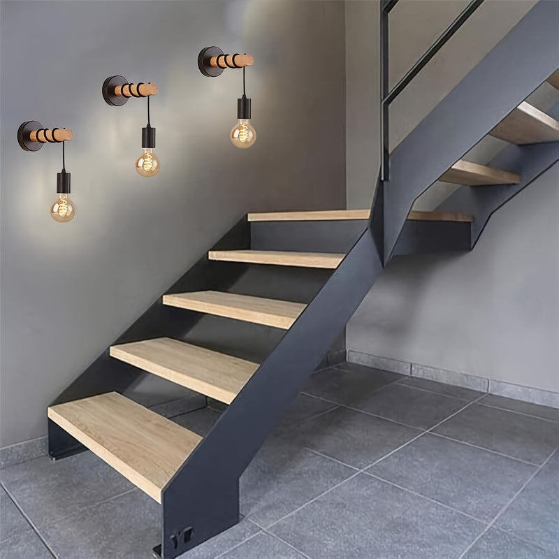 Aplique de Pared Estilo Granja Industrial - Lámpara de Pared Moderna y Retro en Madera Maciza y Metal con Acabado Pulido, Montaje Semi-Bajante, Herrajes Fáciles de Instalar Incluidos, 110V-240V para Cocina, Sala de Estar, Comedor, Café, Dormitorio, Decor