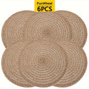 6pcs Elegantes Manteles Redondos Bohemios - Antideslizantes y Aislados Térmicamente de Yute Natural, Fáciles de Limpiar para Cenas, Comidas Familiares & Uso Diario, Tapetes de Cocina, Vajilla Rústica, Solo Lavado a Mano