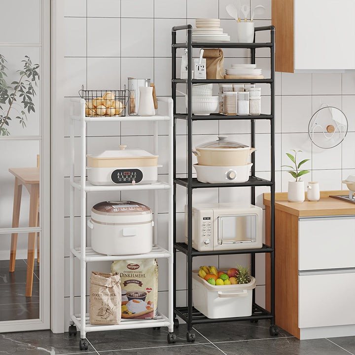 Estante de Almacenamiento de Cocina Multinivel Versátil con Ruedas - Carrito de Utilidad Grande y Rodante para Organización Fácil, Construcción Duradera de Metal y Plástico, Negro/Blanco