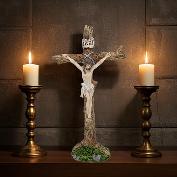Escultura de Resina al Estilo Vintage con Letrero "INRI" - Decoración Religiosa en 3D Realista para Paredes de Semana Santa, Regalo Inspirador Perfecto para el Hogar o la Iglesia