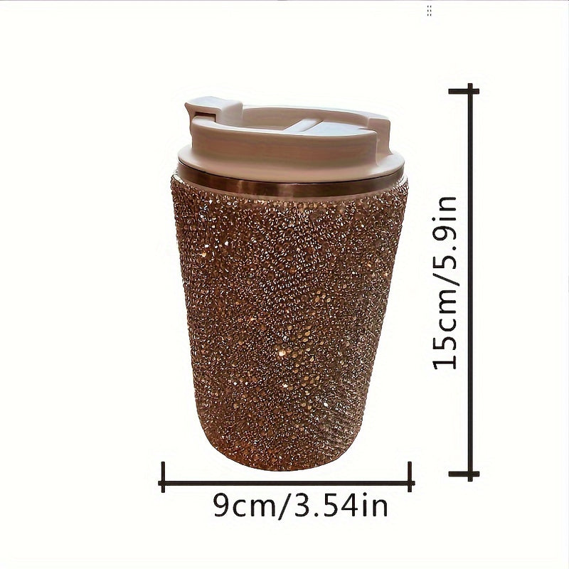 Taza de acero inoxidable aislante con incrustaciones de diamantes elegante - Ideal para oficina y hogar, apta para alimentos