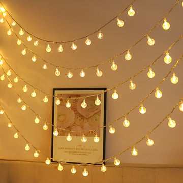 1 bola de luz LED con burbujas, cuerda de luces con esfera de cristal, decoración para habitación, ambiente cálido