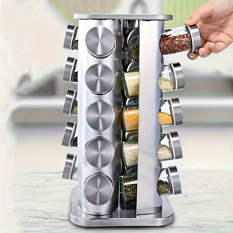 Organizador de Condimentos Giratorio de Acero Inoxidable con Tarros de Vidrio, 10 Diseños Festivos, Estante Multinivel para Cocina, Base Giratoria 360°, Ahorra Espacio en la Encimera