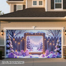 Banner de puerta 2D, 1 unidad, decoración navideña con árbol morado y regalos, poliéster, para fiesta hawaiana, boda, decoración escolar o jardín exterior