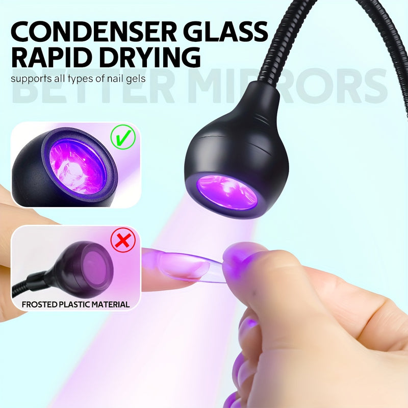 Lámpara de Uñas LED UV Flexible con Clip - Luz para Esmalte de Gel de Secado Rápido, Lámpara de Curado de Escritorio Flexible 360° con Alimentación USB, Negro/Rosa
