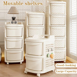 Un estante de almacenamiento grande y móvil estilo carrito, un armario de almacenamiento escalonado para artículos de bebé, un armario de almacenamiento tipo cajón, y un armario de almacenamiento de juguetes engrosado para salas de estar en casa.