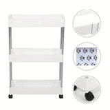 Carrito de Almacenamiento Rodante de 3 Niveles con Ruedas - Estructura de Metal y Plástico, Diseño Estrecho Compacto, Fácil Montaje, Organizador Vertical Multiusos para Cocina, Baño, Lavandería, Sala - Unidad Móvil de Almacenamiento, Estantes Delgados, C