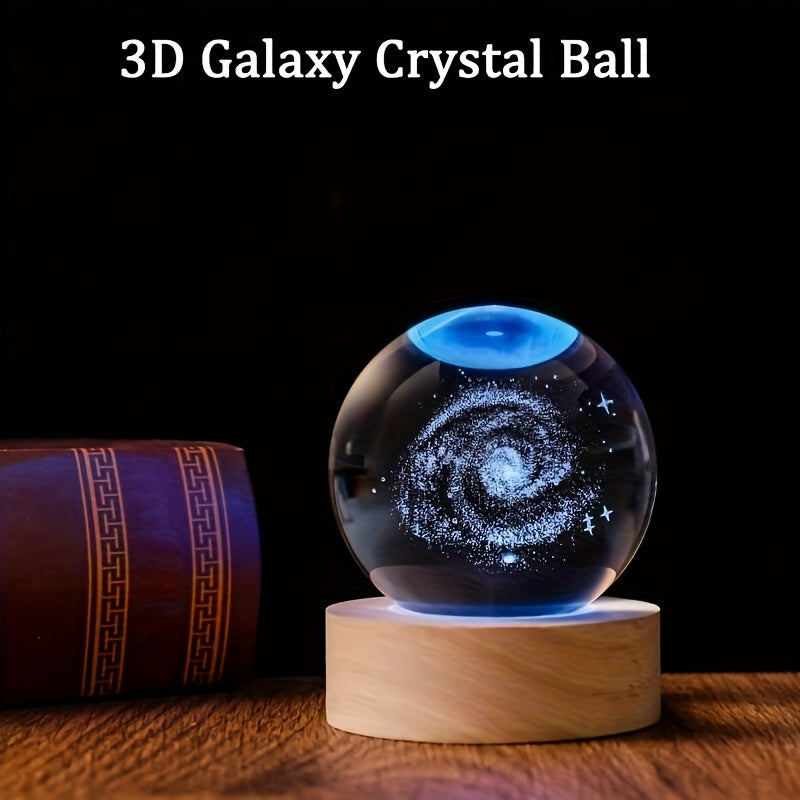 3D para la galaxia, bola de cristal, luz nocturna - Diseño de luna y planetas con tema espacial, alimentado por USB, luz ambiental de vidrio pulido para decoración de dormitorio y sala de estar, regalo perfecto para entusiastas de la ciencia ficción, dec