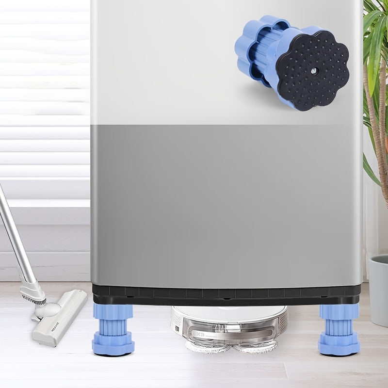 1 pieza de VISNFA, cojín de lavadora anti-vibraciones, ajustable, absorbe golpes y ruidos, estabilizador de pies de goma antideslizante, protección contra desplazamientos para pedestales de lavadoras, blanco y azul, estabilizador de lavadoras, estabilida