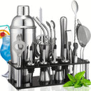 20 piezas Juego de Mixología de Acero Inoxidable con Shaker, Colador, Muddler, Jigger, Cuchara, Filtro de Hielo, Abrebotellas, Salidas de Vino y Soporte de Herramientas de Acrylic - Kit de Barman Completo