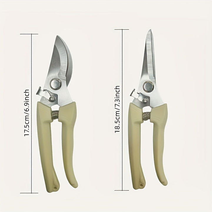 Tijeras de podar multifuncionales de acero inoxidable, tijeras de jardinería, tijeras específicas para jardín, cortadores de ramas de flores, tijeras de hoja curva y recta, para recortar plantas en macetas, 2 piezas