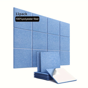 12 piezas de Paneles de Espuma Acústica Autoadhesivos con Bordes Biselados, 30.48cm x 30.48cm x 1.02cm, Azulejos de Pared de Alta Densidad para Estudio de Grabación, Podcasting y Salas de Juegos - Resistentes al Fuego