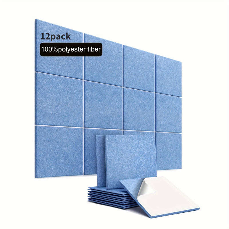 12 piezas de Paneles de Espuma Acústica Autoadhesivos con Bordes Biselados, 30.48cm x 30.48cm x 1.02cm, Azulejos de Pared de Alta Densidad para Estudio de Grabación, Podcasting y Salas de Juegos - Resistentes al Fuego