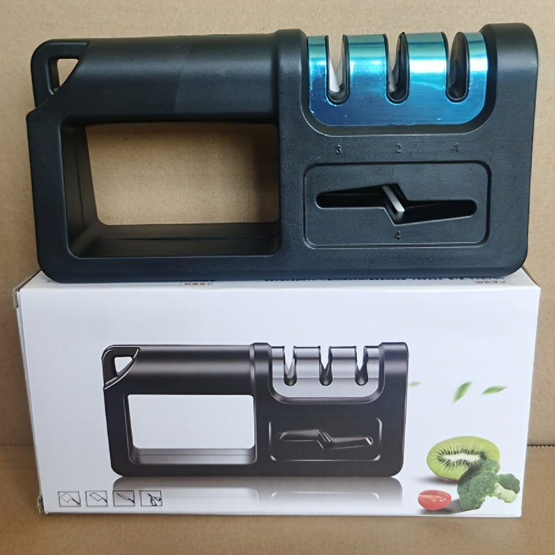 1 pieza, afilador de cuchillos manuales 4 en 1, afilador de cuchillos de cocina, tijeras y herramientas, doble surco grueso/fino, material ABS, no necesita batería, sistema de afilado de cocina, afilador elegante, construcción duradera