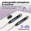 Micrófono sin varillas Dinámico Recargable para Canto de Karaoke, Bodas, DJ y Discursos con Anillo Antideslizante e Incluye Adaptador de 3.5mm