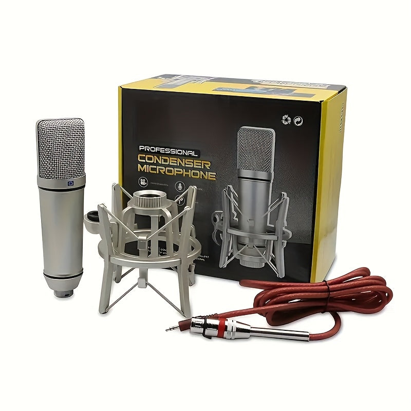 Micrófono de condensador metálico U78 - Micrófono profesional para estudio y gaming con brazo ajustable, conector de 3.5 mm, sin necesidad de alimentación, para streaming, grabación de voz y podcasting - Diseño metálico duradero, equipo de grabación de v