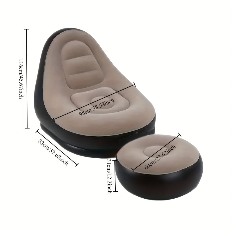 1pc Sofá Cmodo de Flocking Inflable con Reposapiés, Material de Plástico, Adecuado para Diferentes Tipos de Habitaciones, con Diseño Plegable Portátil, Puede ser Utilizado para Oficina en Casa