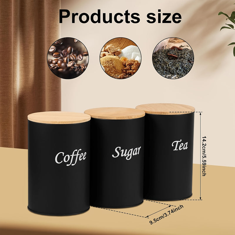 Juego de tres piezas de tarro redondo metálico con tapa, caja multiusos para té, café y azúcar, organizador reutilizable no eléctrico, ideal para cocina, sala o oficina
