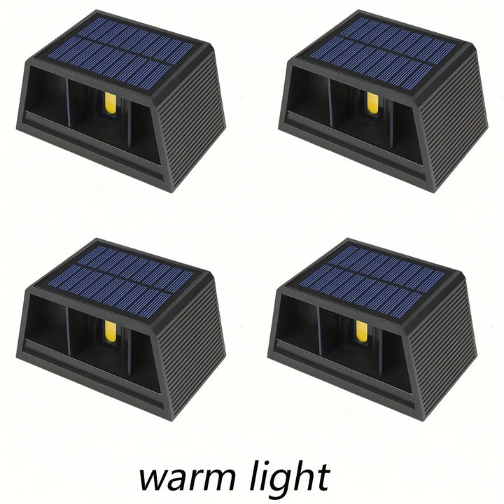 2 o 4 lámparas solares LED para pared, iluminación ajustable, irradiación hacia arriba y abajo, ideal para jardín exterior, terraza, luz ambiental, paisajismo de villa moderna, pasillo o corredor